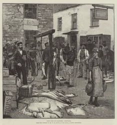 Vente de poissons à Polperro, Cornouailles